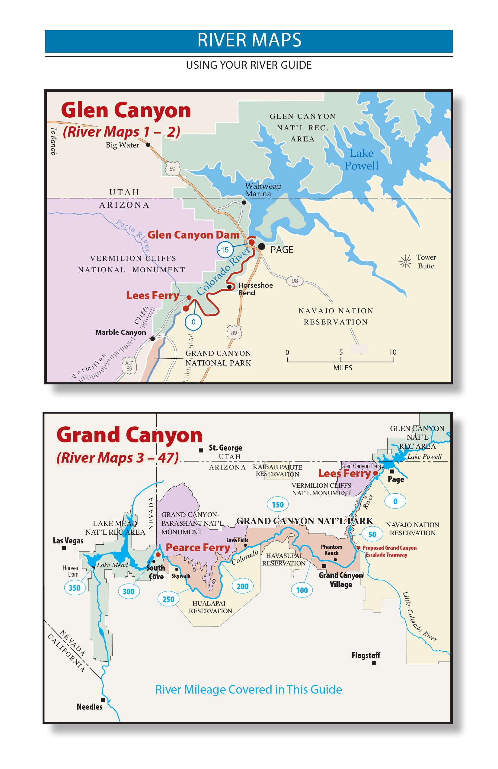 Colorado river map grand canyon and Glen Canyon